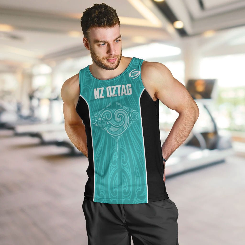 Custom New Zealand Stingray Oztag Men Tank Top Tag Rugby Maori Pattern Teal Version LT14 Teal - Polynesian Pride