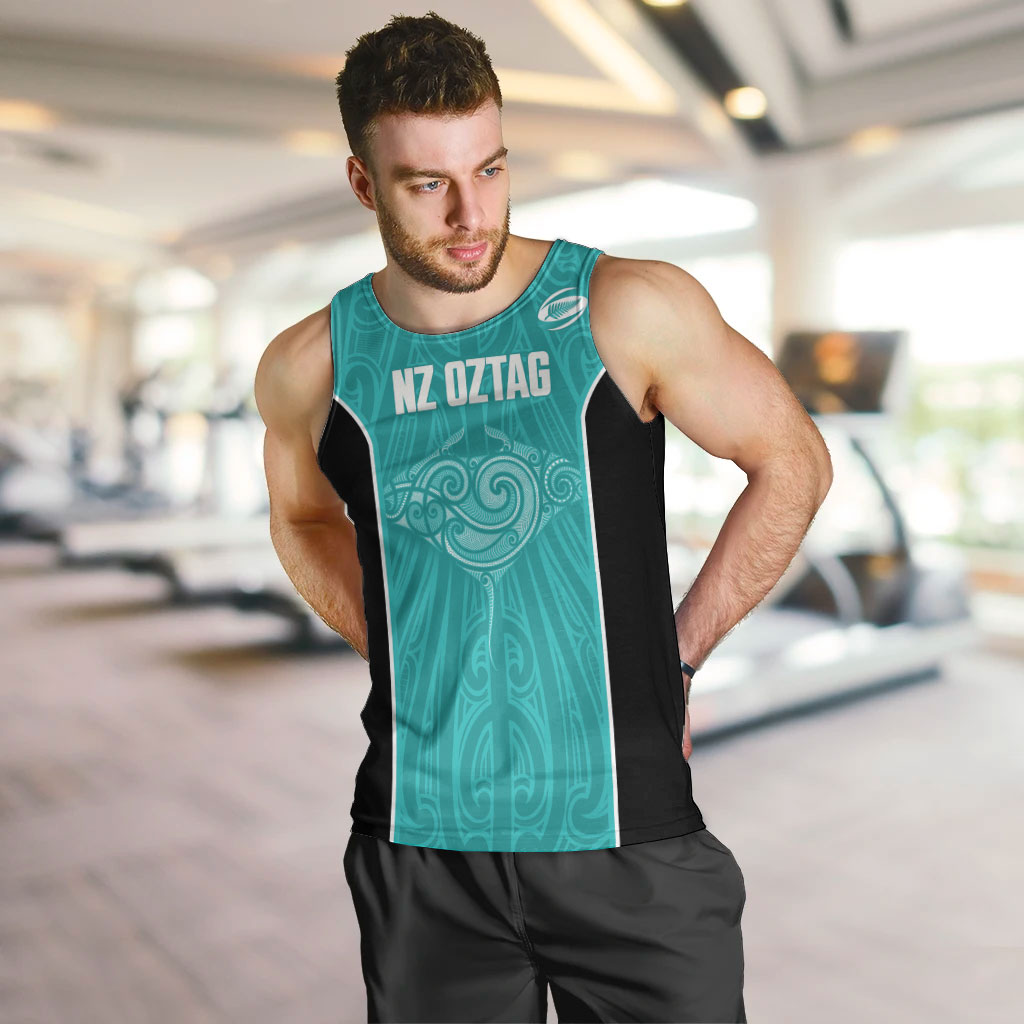 Custom New Zealand Stingray Oztag Men Tank Top Tag Rugby Maori Pattern Teal Version LT14 Teal - Polynesian Pride