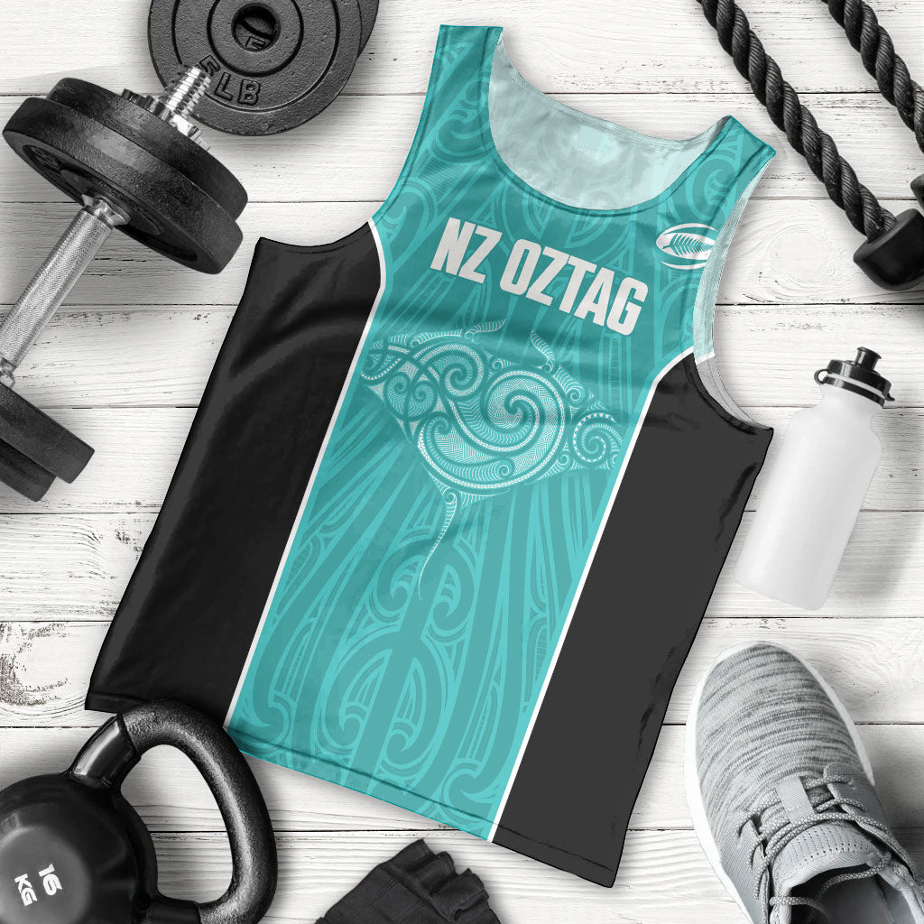 Custom New Zealand Stingray Oztag Men Tank Top Tag Rugby Maori Pattern Teal Version LT14 - Polynesian Pride