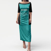 Custom New Zealand Stingray Oztag Puletasi Tag Rugby Maori Pattern Teal Version LT14 Long Dress Teal - Polynesian Pride
