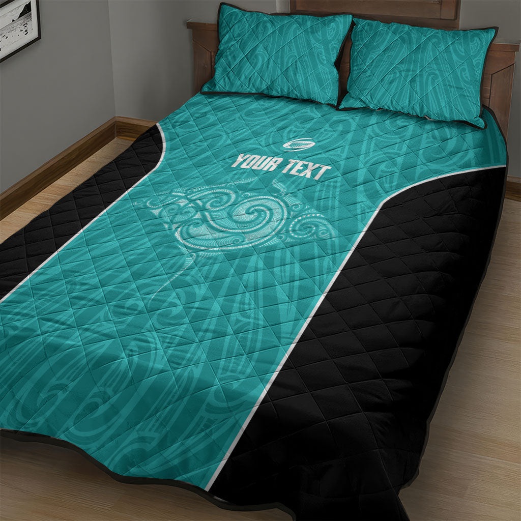 Custom New Zealand Stingray Oztag Quilt Bed Set Tag Rugby Maori Pattern Teal Version LT14 - Polynesian Pride