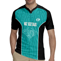 Custom New Zealand Stingray Oztag Rugby Jersey Tag Rugby Maori Pattern Teal Version LT14 - Polynesian Pride