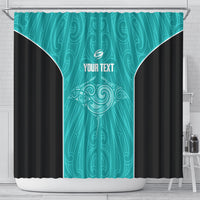 Custom New Zealand Stingray Oztag Shower Curtain Tag Rugby Maori Pattern Teal Version LT14 - Polynesian Pride