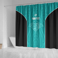 Custom New Zealand Stingray Oztag Shower Curtain Tag Rugby Maori Pattern Teal Version LT14 - Polynesian Pride