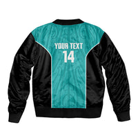 Custom New Zealand Stingray Oztag Sleeve Zip Bomber Jacket Tag Rugby Maori Pattern Teal Version LT14 - Polynesian Pride