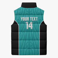 Custom New Zealand Stingray Oztag Sleeveless Puffer Jacket Tag Rugby Maori Pattern Teal Version LT14 - Polynesian Pride