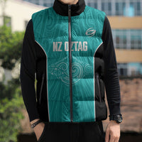 Custom New Zealand Stingray Oztag Sleeveless Puffer Jacket Tag Rugby Maori Pattern Teal Version LT14 - Polynesian Pride