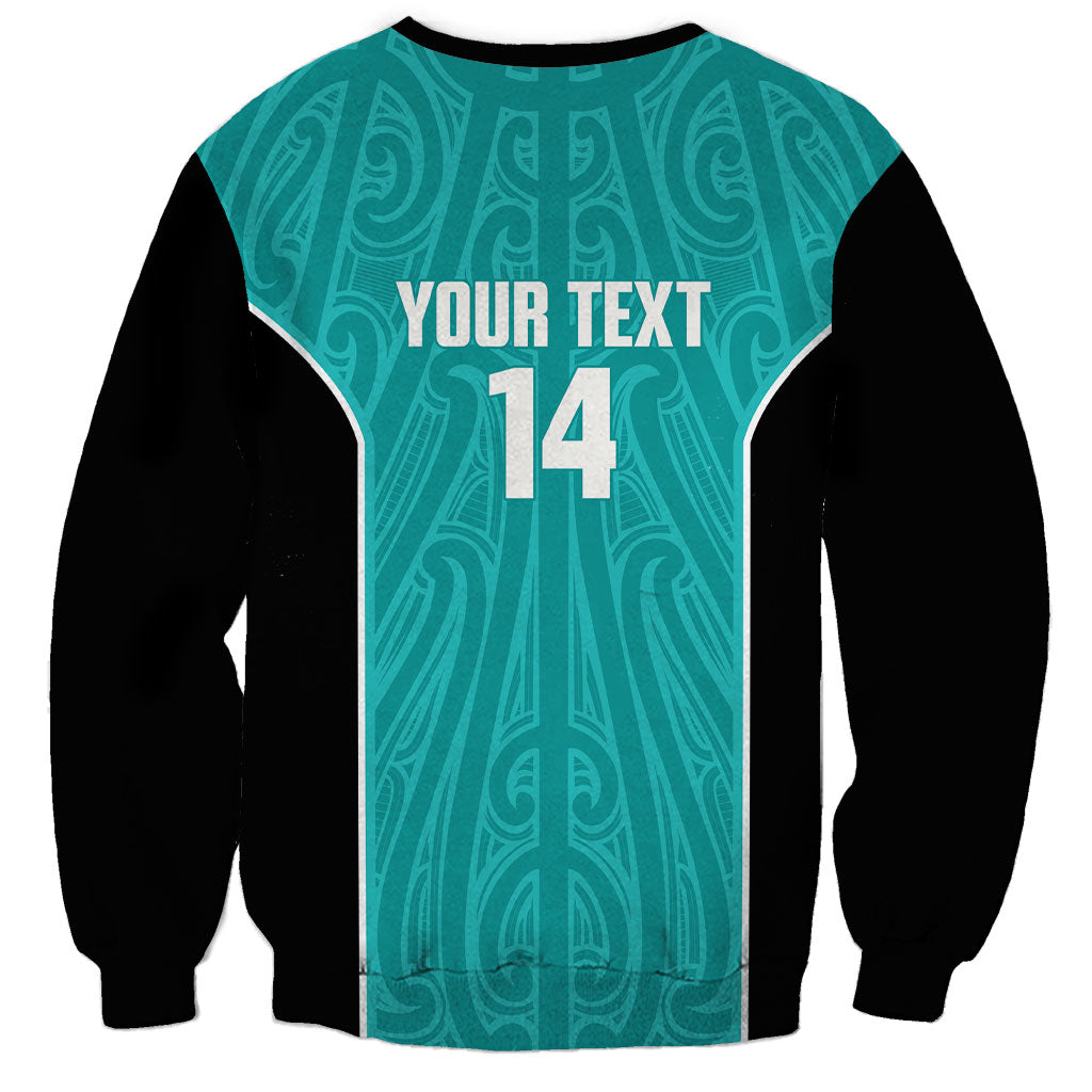 Custom New Zealand Stingray Oztag Sweatshirt Tag Rugby Maori Pattern Teal Version LT14 - Polynesian Pride