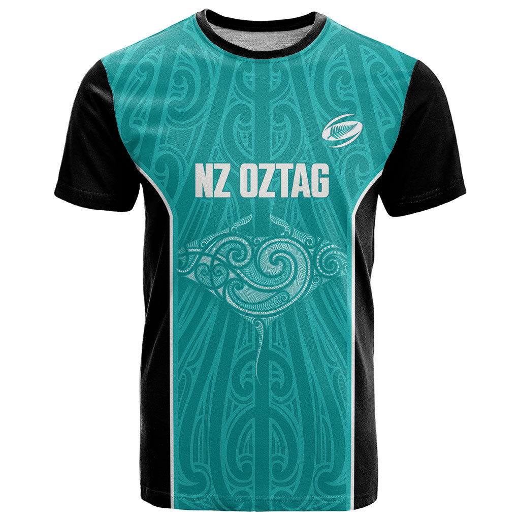 Custom New Zealand Stingray Oztag T Shirt Tag Rugby Maori Pattern Teal Version LT14 Teal - Polynesian Pride