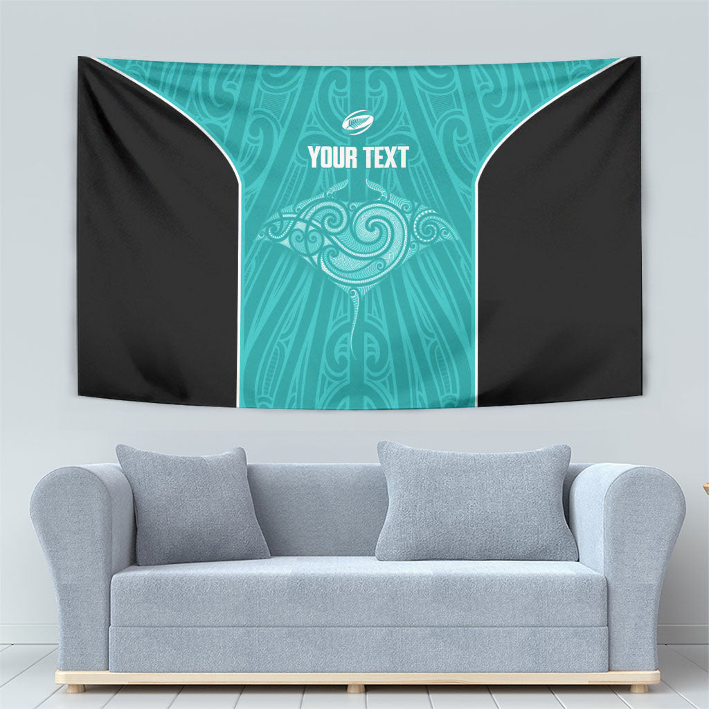 Custom New Zealand Stingray Oztag Tapestry Tag Rugby Maori Pattern Teal Version LT14 - Polynesian Pride