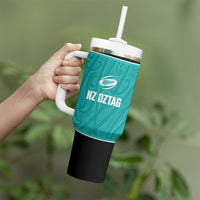 Custom New Zealand Stingray Oztag Tumbler With Handle Tag Rugby Maori Pattern Teal Version LT14 - Polynesian Pride