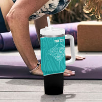 Custom New Zealand Stingray Oztag Tumbler With Handle Tag Rugby Maori Pattern Teal Version LT14 - Polynesian Pride