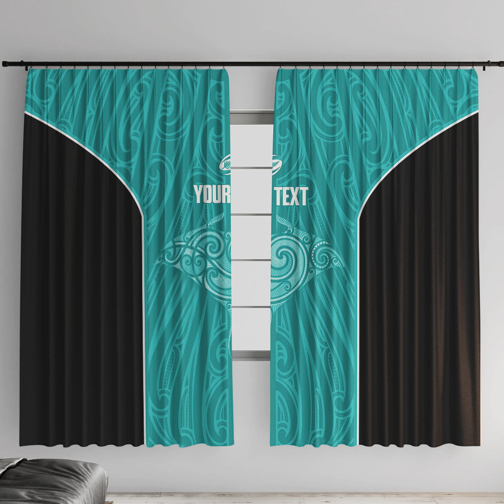 Custom New Zealand Stingray Oztag Window Curtain Tag Rugby Maori Pattern Teal Version LT14 With Hooks Teal - Polynesian Pride