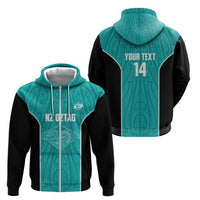 Custom New Zealand Stingray Oztag Zip Hoodie Tag Rugby Maori Pattern Teal Version LT14 - Polynesian Pride