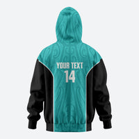 Custom New Zealand Stingray Oztag Zip Hoodie Tag Rugby Maori Pattern Teal Version LT14 - Polynesian Pride