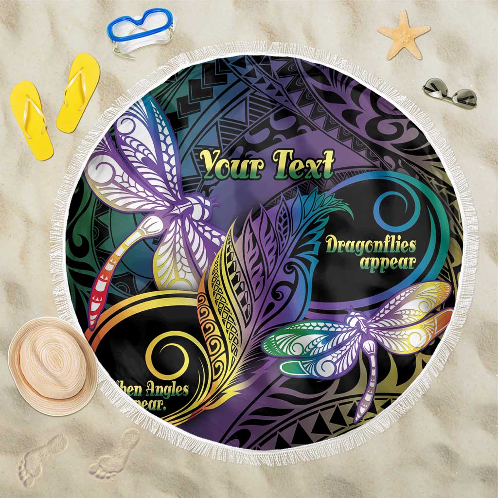 Personalized Polynesian Memorial Beach Blanket Dragonflies Appear When Angels Are Near