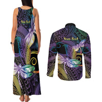 Personalized Polynesian Memorial Couples Matching Tank Maxi Dress and Long Sleeve Button Shirt Dragonflies Appear When Angels Are Near LT14 - Polynesian Pride