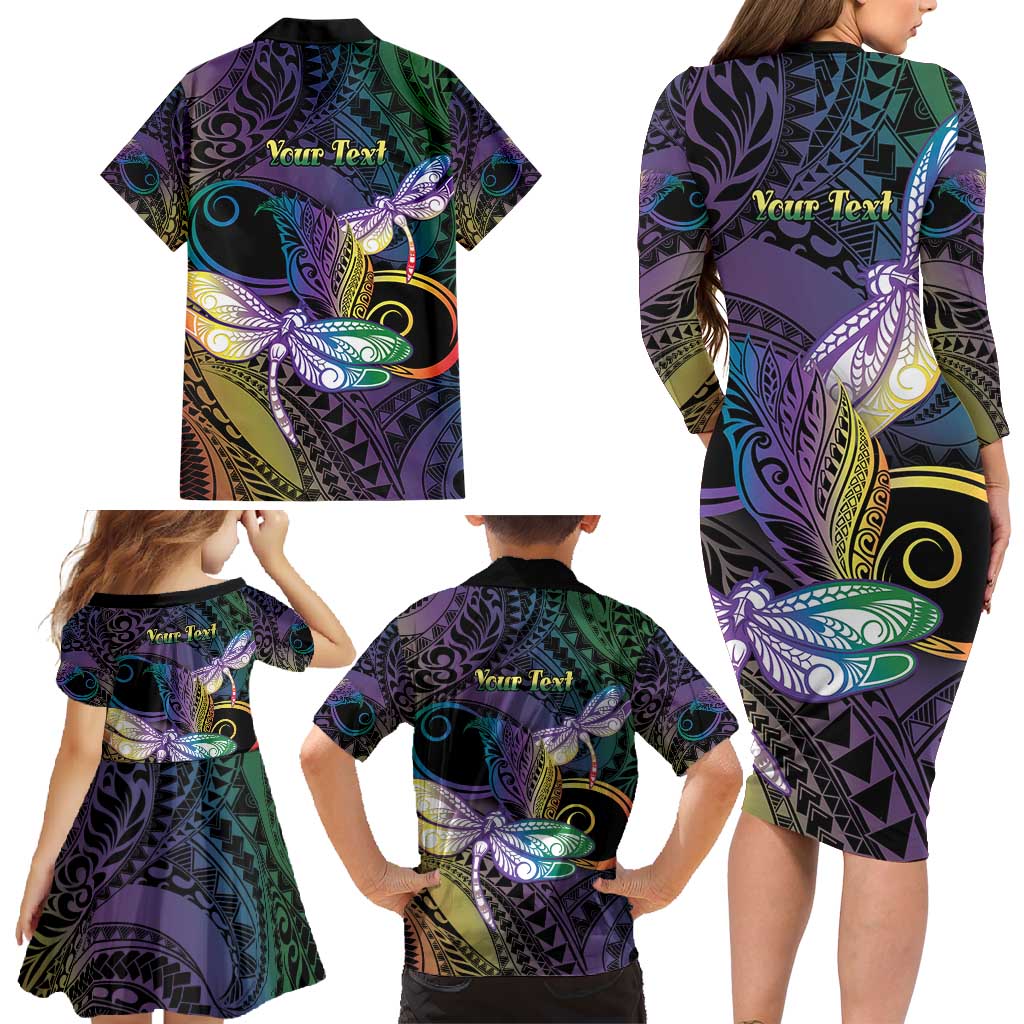 Personalized Polynesian Memorial Family Matching Long Sleeve Bodycon Dress and Hawaiian Shirt Dragonflies Appear When Angels Are Near LT14 - Polynesian Pride