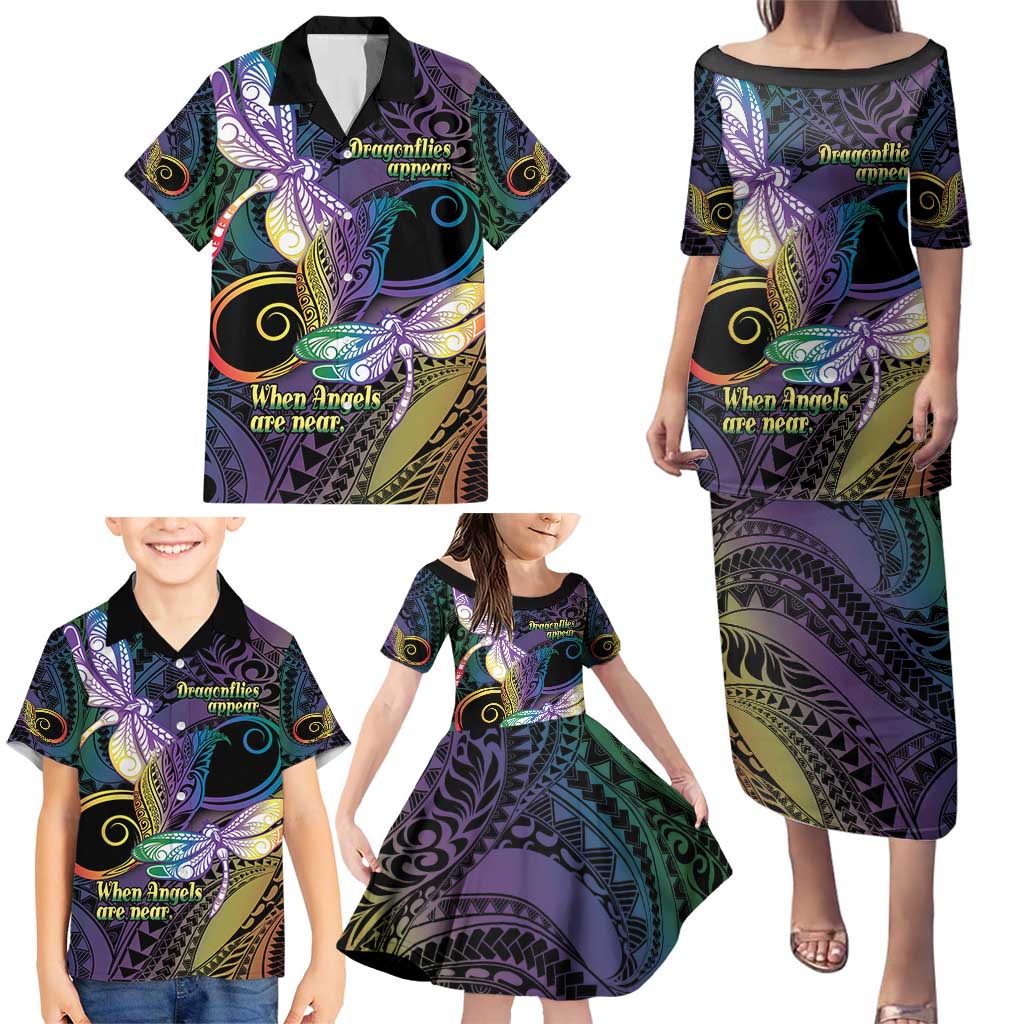 Personalized Polynesian Memorial Family Matching Puletasi and Hawaiian Shirt Dragonflies Appear When Angels Are Near LT14 - Polynesian Pride