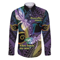 Personalized Polynesian Memorial Family Matching Puletasi and Hawaiian Shirt Dragonflies Appear When Angels Are Near LT14 Dad's Shirt - Long Sleeve Colorful - Polynesian Pride