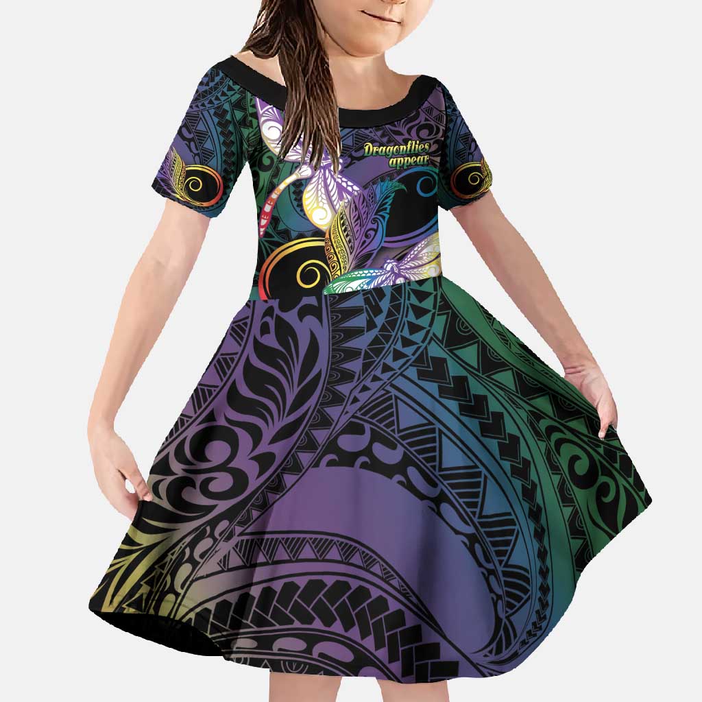 Personalized Polynesian Memorial Family Matching Short Sleeve Bodycon Dress and Hawaiian Shirt Dragonflies Appear When Angels Are Near LT14 Daughter's Dress Colorful - Polynesian Pride