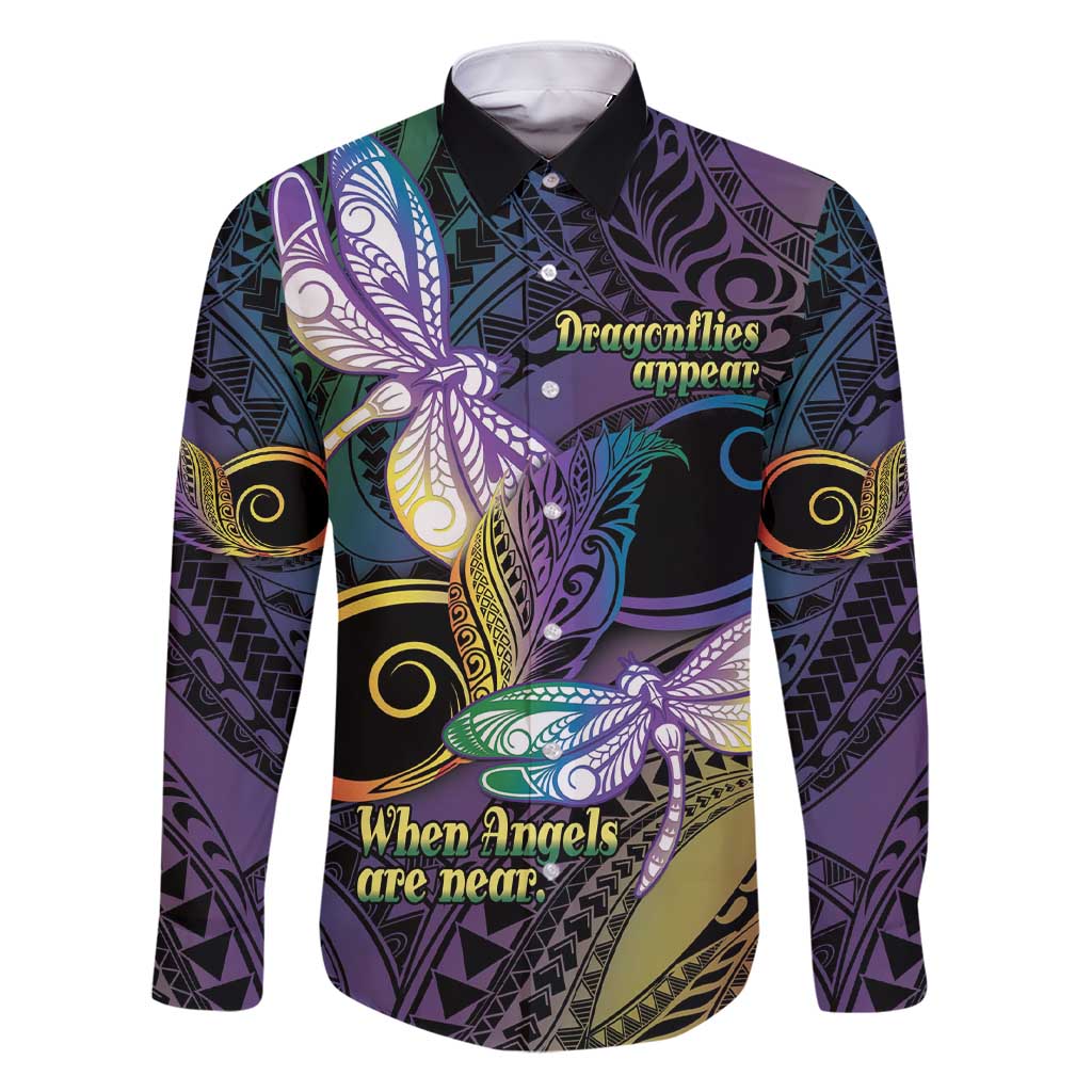 Personalized Polynesian Memorial Family Matching Short Sleeve Bodycon Dress and Hawaiian Shirt Dragonflies Appear When Angels Are Near LT14 Dad's Shirt - Long Sleeve Colorful - Polynesian Pride