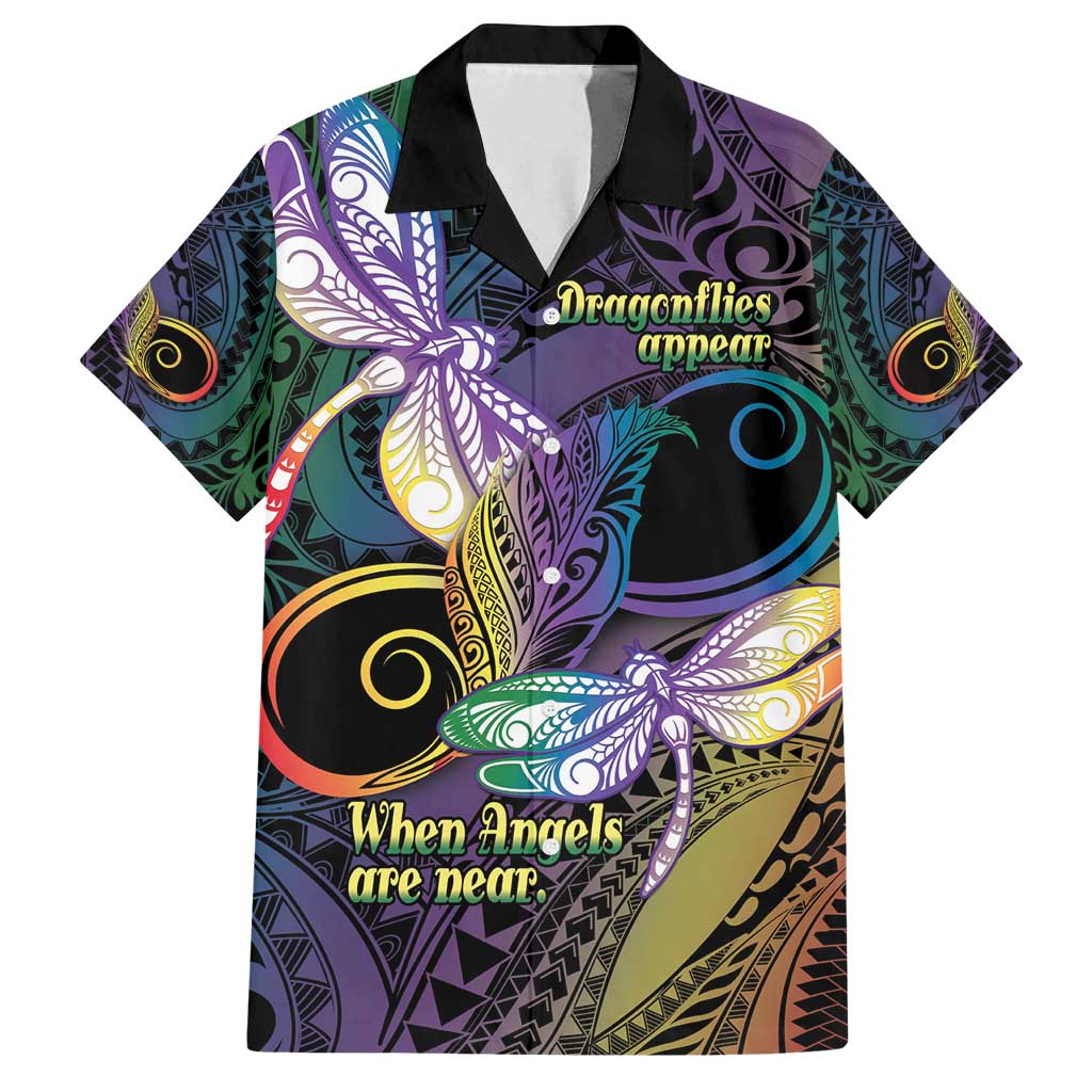 Personalized Polynesian Memorial Family Matching Tank Maxi Dress and Hawaiian Shirt Dragonflies Appear When Angels Are Near