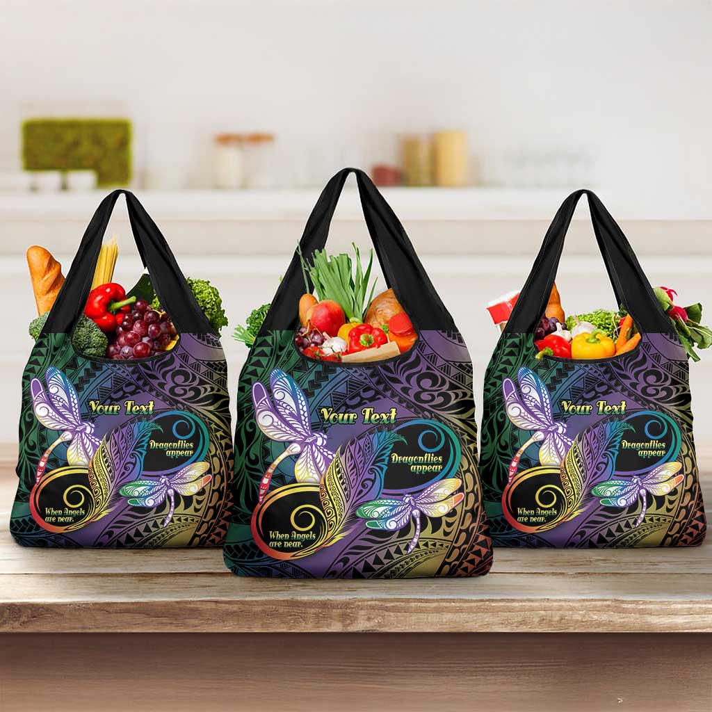 Personalized Polynesian Memorial Grocery Bag Dragonflies Appear When Angels Are Near