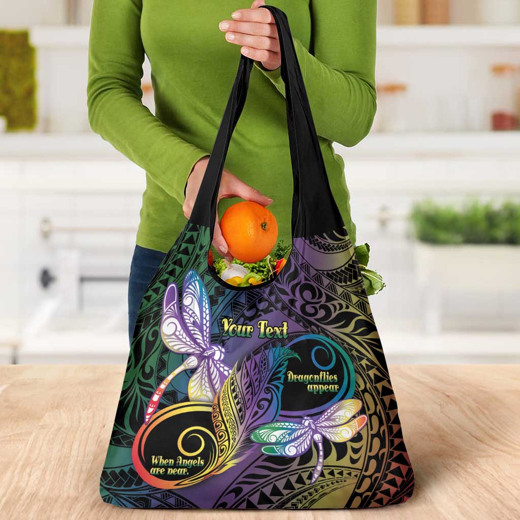 Personalized Polynesian Memorial Grocery Bag Dragonflies Appear When Angels Are Near
