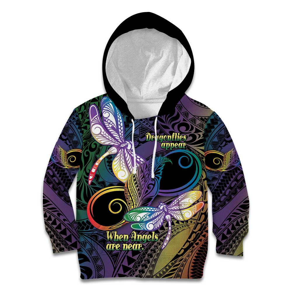 Personalized Polynesian Memorial Kid Hoodie Dragonflies Appear When Angels Are Near