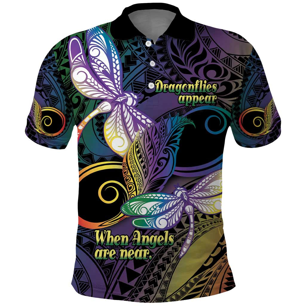 Personalized Polynesian Memorial Polo Shirt Dragonflies Appear When Angels Are Near LT14 Colorful - Polynesian Pride