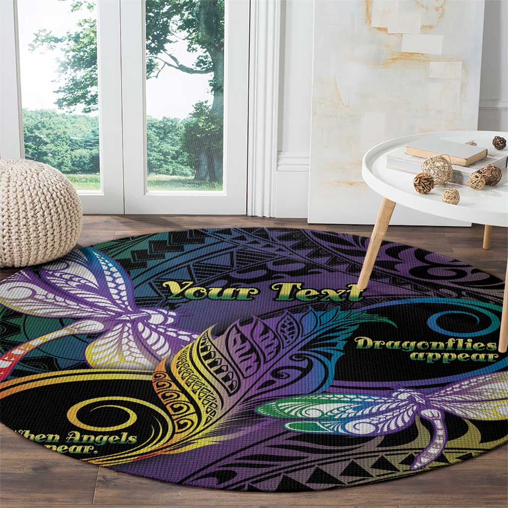 Personalized Polynesian Memorial Round Carpet Dragonflies Appear When Angels Are Near