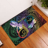 Personalized Polynesian Memorial Rubber Doormat Dragonflies Appear When Angels Are Near