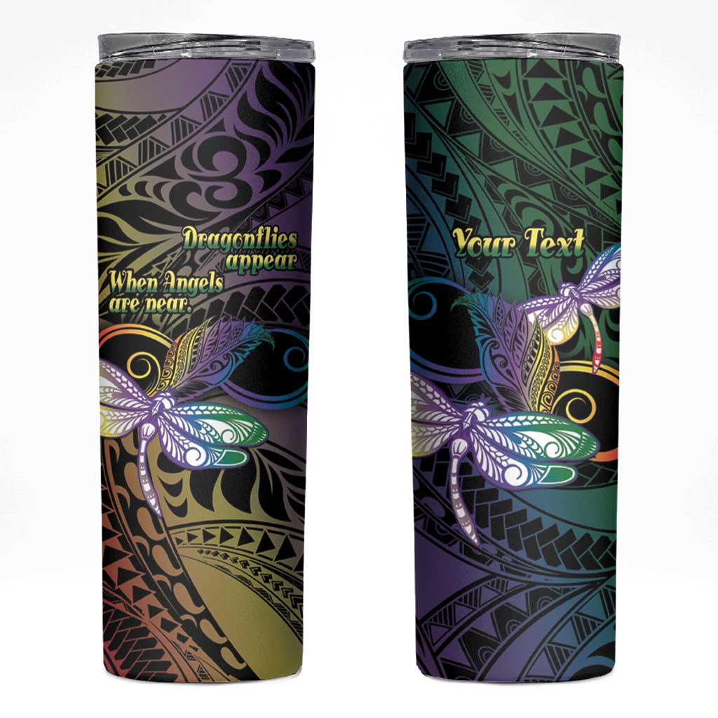 Personalized Polynesian Memorial Skinny Tumbler Dragonflies Appear When Angels Are Near LT14 Colorful - Polynesian Pride