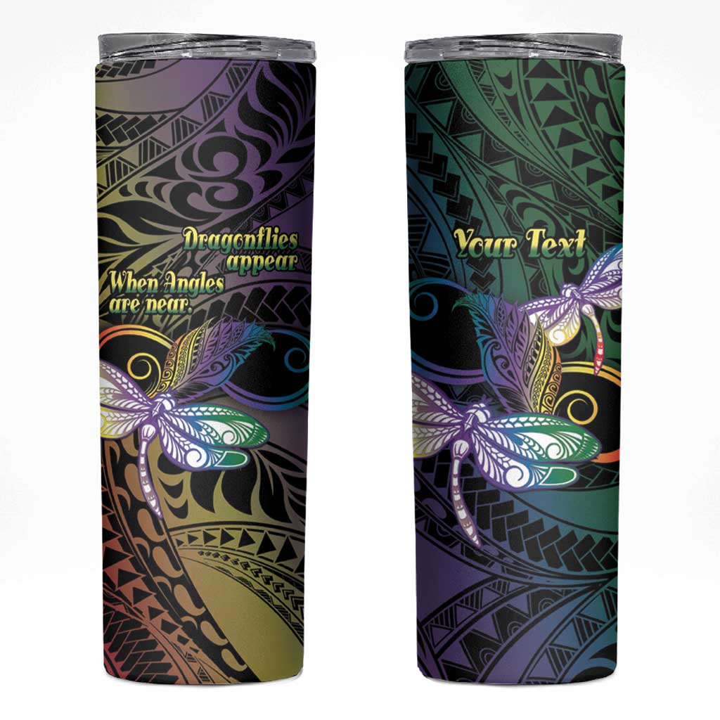 Personalized Polynesian Memorial Skinny Tumbler Dragonflies Appear When Angels Are Near