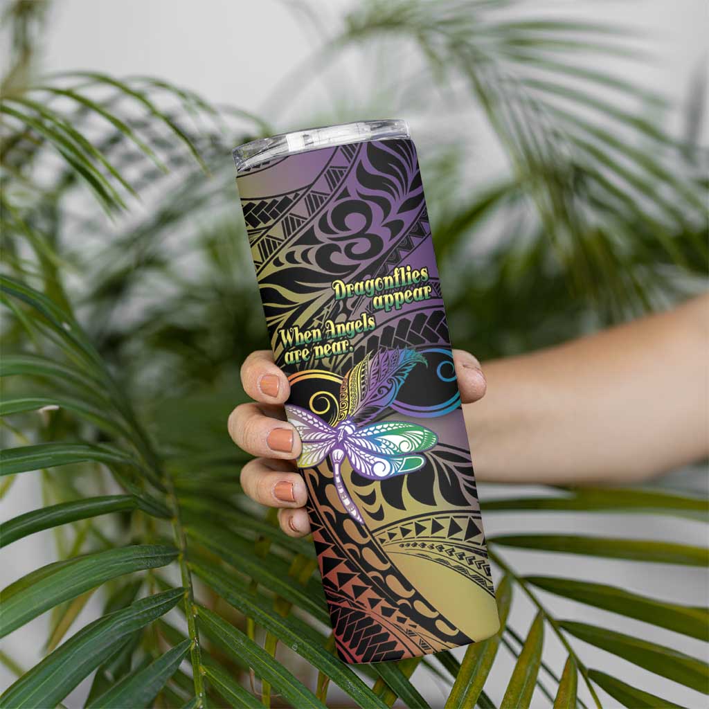Personalized Polynesian Memorial Skinny Tumbler Dragonflies Appear When Angels Are Near LT14 - Polynesian Pride