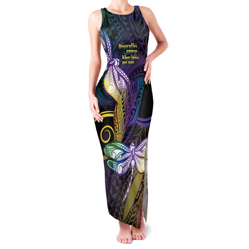 Personalized Polynesian Memorial Tank Maxi Dress Dragonflies Appear When Angels Are Near