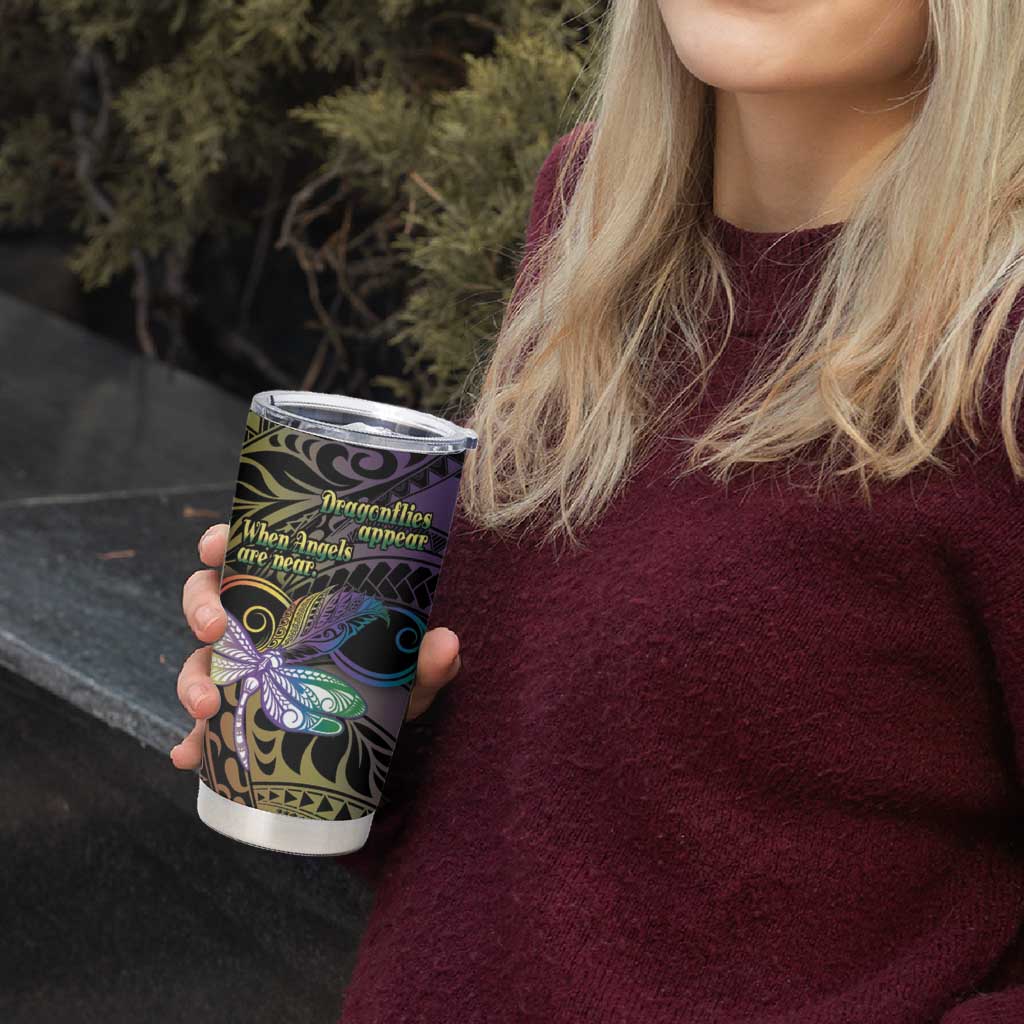 Personalized Polynesian Memorial Tumbler Cup Dragonflies Appear When Angels Are Near