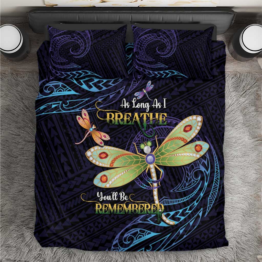 As Long As I Breathe You'll Be Remembered Bedding Set Dragonflies Memorial - Polynesian Pattern