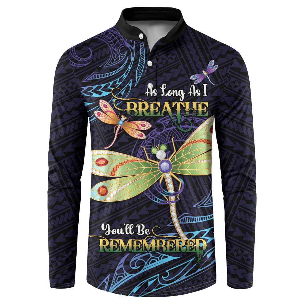 As Long As I Breathe You'll Be Remembered Button Sweatshirt Dragonflies Memorial - Polynesian Pattern LT14 Black - Polynesian Pride
