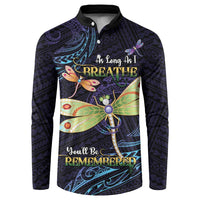 As Long As I Breathe You'll Be Remembered Button Sweatshirt Dragonflies Memorial - Polynesian Pattern LT14 Black - Polynesian Pride