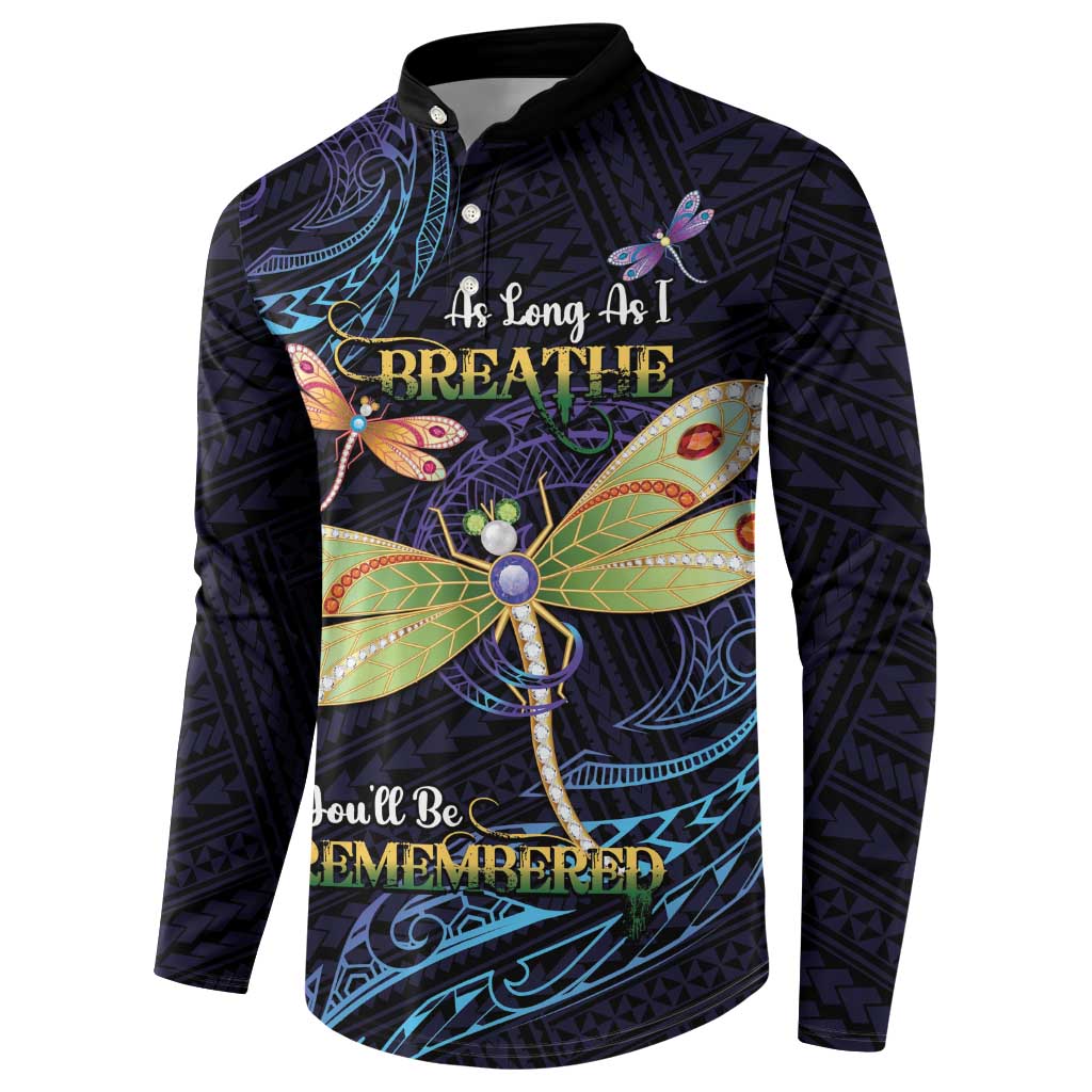 As Long As I Breathe You'll Be Remembered Button Sweatshirt Dragonflies Memorial - Polynesian Pattern LT14 - Polynesian Pride