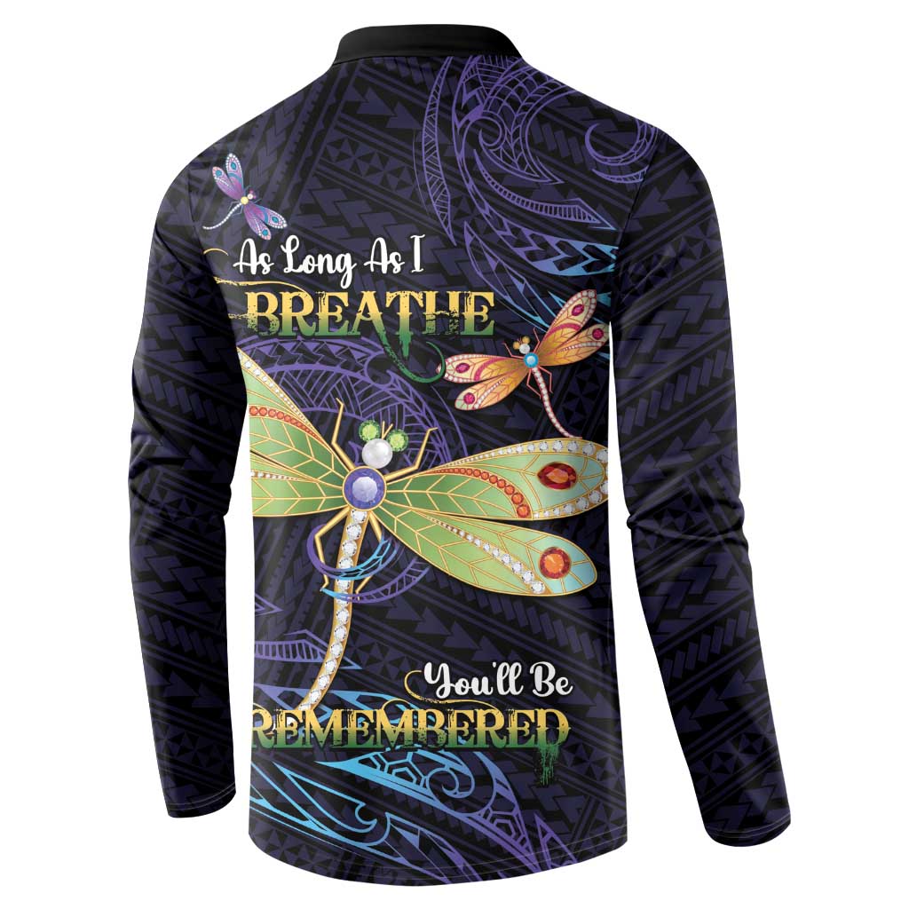 As Long As I Breathe You'll Be Remembered Button Sweatshirt Dragonflies Memorial - Polynesian Pattern LT14 - Polynesian Pride