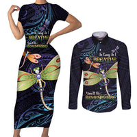 As Long As I Breathe You'll Be Remembered Couples Matching Short Sleeve Bodycon Dress and Long Sleeve Button Shirt Dragonflies Memorial - Polynesian Pattern LT14 Black - Polynesian Pride