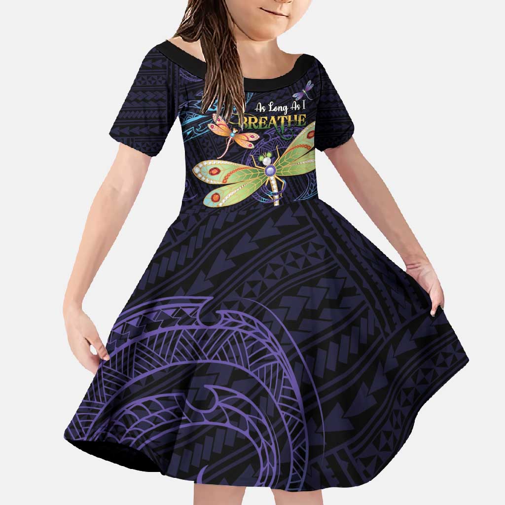 As Long As I Breathe You'll Be Remembered Family Matching Long Sleeve Bodycon Dress and Hawaiian Shirt Dragonflies Memorial - Polynesian Pattern LT14 Daughter's Dress Black - Polynesian Pride