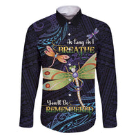 As Long As I Breathe You'll Be Remembered Family Matching Long Sleeve Bodycon Dress and Hawaiian Shirt Dragonflies Memorial - Polynesian Pattern LT14 Dad's Shirt - Long Sleeve Black - Polynesian Pride