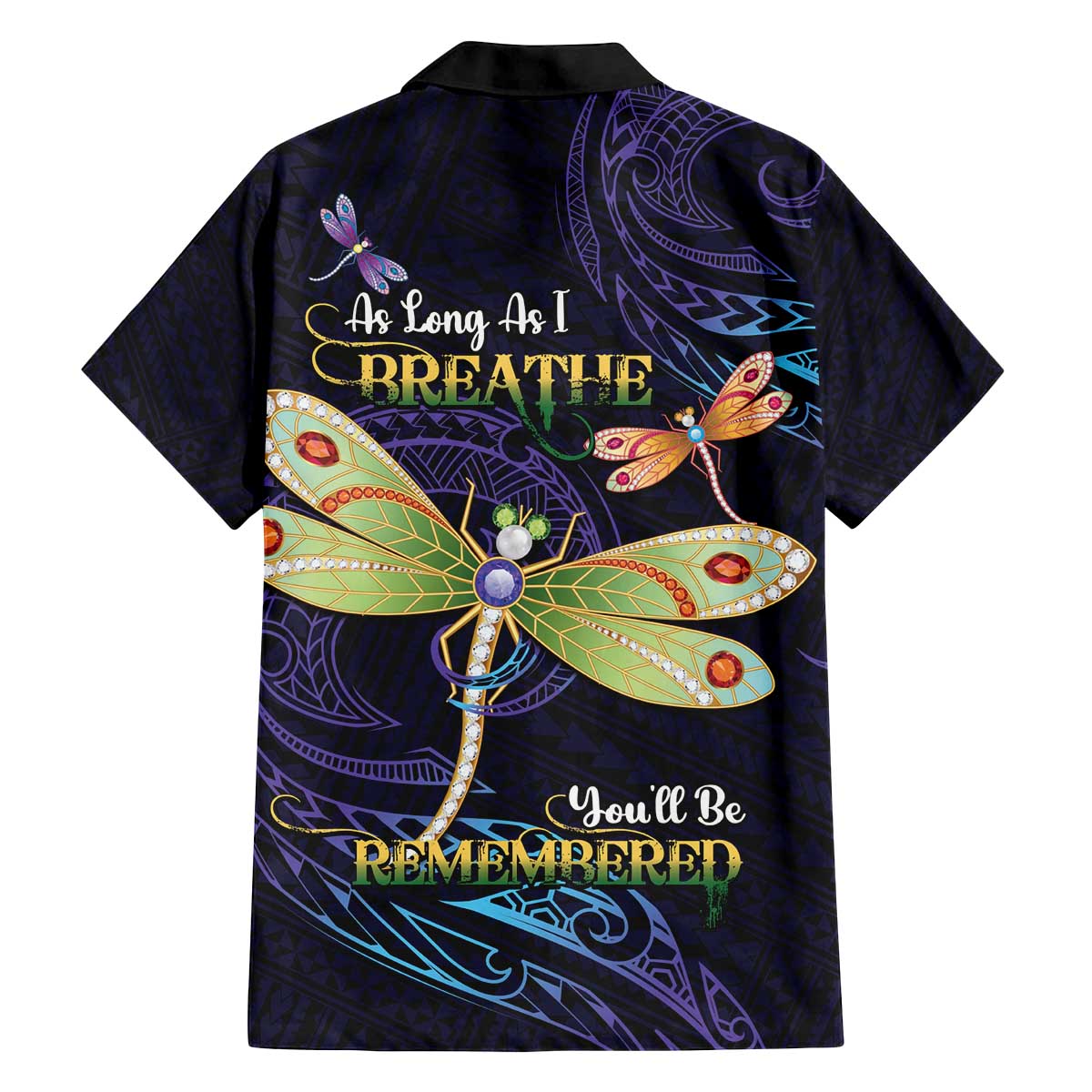 As Long As I Breathe You'll Be Remembered Family Matching Off The Shoulder Long Sleeve Dress and Hawaiian Shirt Dragonflies Memorial - Polynesian Pattern LT14 - Polynesian Pride