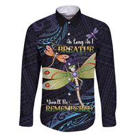 As Long As I Breathe You'll Be Remembered Family Matching Short Sleeve Bodycon Dress and Hawaiian Shirt Dragonflies Memorial - Polynesian Pattern LT14 Dad's Shirt - Long Sleeve Black - Polynesian Pride