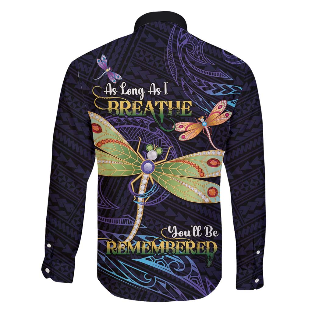 As Long As I Breathe You'll Be Remembered Family Matching Short Sleeve Bodycon Dress and Hawaiian Shirt Dragonflies Memorial - Polynesian Pattern LT14 - Polynesian Pride