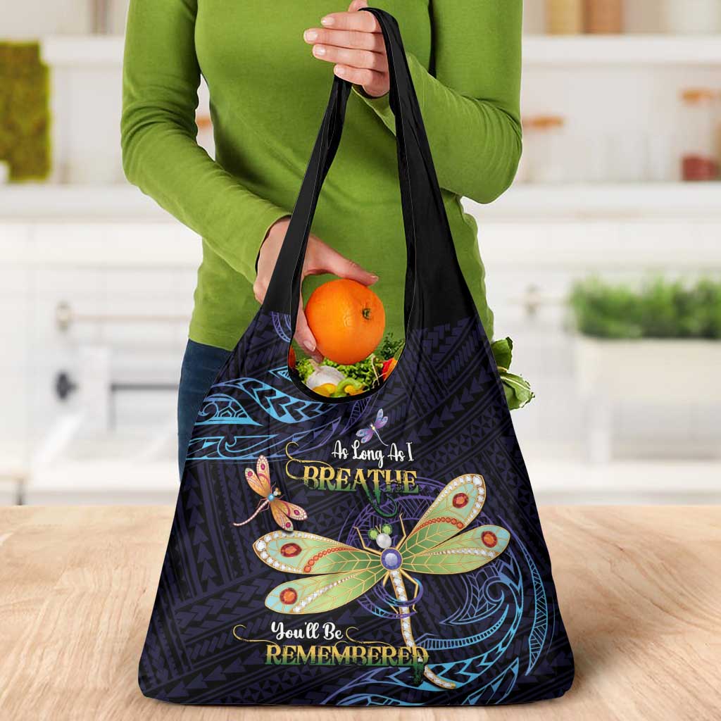 As Long As I Breathe You'll Be Remembered Grocery Bag Dragonflies Memorial - Polynesian Pattern